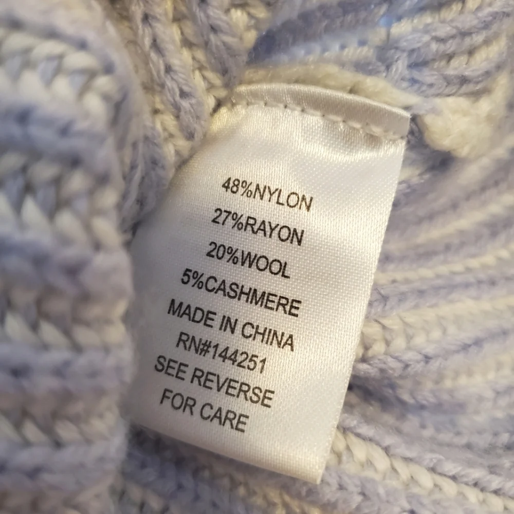 Anthropologie Rue and Willow Cream, Periwinkle Striped Mockneck Cashmere Sweater - Picture 10 of 10